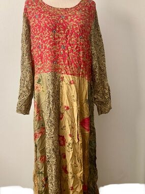 Vintage Silhouettes Patchwork Mixed Print Maxi Dress 16W Rayon Boho Cottagecore